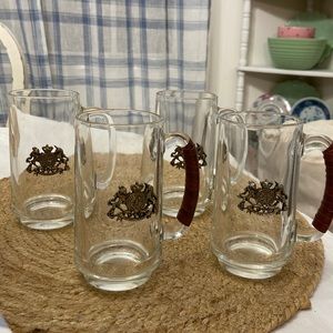 Vintage Silver Pewter Crest Coat Of Arms Glass Beer Mug Lot